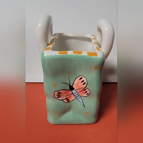 Milson & Louis Hand Painted Butterfly Double Handled Whimsical Ceramic Vase - Picture 4 of 8